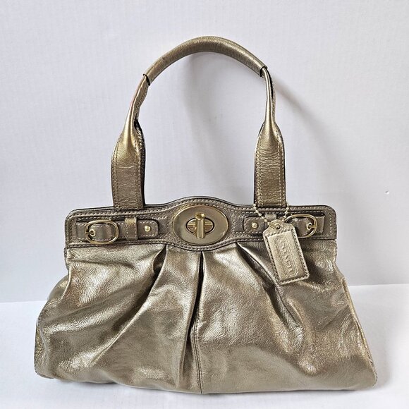 Coach Purse Garnet Gold Patent Leather Turnlock Satchel 13915 - Picture 2 of 16